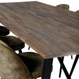 Jídelní stůl Malang - 250*100*H76 - Tmavý týk / Black+Velvet Jídelní křeslo - Černé nohy - Dusty Green Velvet_6