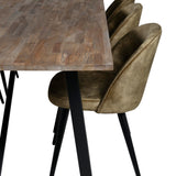 Jídelní stůl Malang - 250*100*H76 - Tmavý týk / Black+Velvet Jídelní křeslo - Černé nohy - Dusty Green Velvet_6