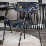 Kulatý jídelní stůl Estelle ø106 H75 - Černá / Mosaz+Šípové křeslo - Černé nohy - Černá Květina s potiskem Fabric_4