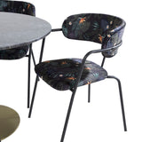 Kulatý jídelní stůl Estelle ø106 H75 - Černá / Mosaz+Šípové křeslo - Černé nohy - Černá Květina s potiskem Fabric_4