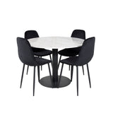 Kulatý jídelní stůl Estelle ø106 H75 - Bílá / Černá + Polar Diamond Jídelní židle - Černé nohy - Black Velvet_4