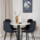 Kulatý jídelní stůl Estelle ø106 H75 - Bílá / Černá + Polar Diamond Jídelní židle - Černé nohy - Black Velvet_4