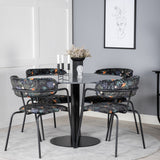 Kulatý jídelní stůl Estelle ø106 H75 - Černá / Křeslo Black+Arrow - Černé nohy - Černá Květina s potiskem Fabric_4