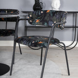 Kulatý jídelní stůl Estelle ø106 H75 - Černá / Křeslo Black+Arrow - Černé nohy - Černá Květina s potiskem Fabric_4