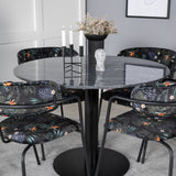 Kulatý jídelní stůl Estelle ø106 H75 - Černá / Křeslo Black+Arrow - Černé nohy - Černá Květina s potiskem Fabric_4
