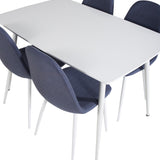 Jídelní stůl Polar 120 cm - Bílá Bílá+Jídelní židle Polar - Bílé Nohy - Modrá