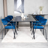 Jídelní stůl Dipp - 180*90cm - Černá dýha / celé černé nohy - Křeslo Arrow - Černé nohy - Blue Velvet 6