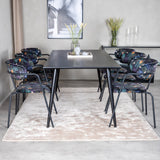 Jídelní stůl Dipp - 180*90cm - Černá dýha / celé černé nohy - Křeslo Arrow - Černé nohy - Černá květina s potiskem Látka 6