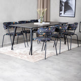 Jídelní stůl Dipp - 180*90cm - Černá dýha / celé černé nohy - Křeslo Arrow - Černé nohy - Černá květina s potiskem Látka 6