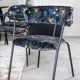 Jídelní stůl Dipp - 180*90cm - Černá dýha / celé černé nohy - Křeslo Arrow - Černé nohy - Černá květina s potiskem Látka 6