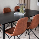 Jídelní stůl Dipp - 180*90cm - Černá dýha / celé černé nohy - Jídelní židle Polar s funkcí Spin - černá Nohy - Hnědá PU - Bílé stehy 6