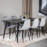 Jídelní stůl Dipp - 180*90cm - Černá dýha / celé černé nohy - Jídelní židle Polar Diamond - Černé nohy - Grey Velvet 6