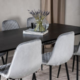 Jídelní stůl Dipp - 180*90cm - Černá dýha / celé černé nohy - Jídelní židle Polar Diamond - Černé nohy - Grey Velvet 6