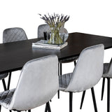 Jídelní stůl Dipp - 180*90cm - Černá dýha / celé černé nohy - Jídelní židle Polar Diamond - Černé nohy - Grey Velvet 6