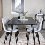 Jídelní stůl Dipp - 180*90cm - Černá dýha / celé černé nohy - Jídelní židle Polar - Černé nohy - Světle šedá látka 6