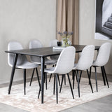 Jídelní stůl Dipp - 180*90cm - Černá dýha / celé černé nohy - Jídelní židle Polar - Černé nohy - Světle šedá látka 6