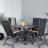 Jídelní stůl Alma - černý Alu - ø120cm+Panama Light 5poschoďová židle Černá / Černá a teak_4