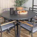 Jídelní stůl Alma - Black Alu - ø120cm+Brasilia Karmstol (stapelbar) - Svart Alu / Teak_4