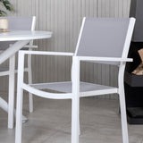 Jídelní stůl Alma - Bílá Alu - ø120cm + stohovací židle Copacabana - Bílá/Šedá_4