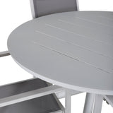 Jídelní stůl Alma - Bílá Alu - ø120cm + stohovací židle Copacabana - Bílá/Šedá_4