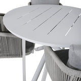 Jídelní stůl Alma - Bílý Alu - ø120cm+Jídelní židle Virya - Bílý Alu / Šedý polštář _4