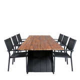 Jídelní stůl Doory - černá ocel / akátová deska v teakovém vzhledu - 250*100 cm + stohovací židle Copacabana - Black/Black_6
