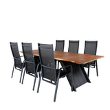 Jídelní stůl Doory - černá ocel / akátová deska v teakovém vzhledu - 250*100 cm + křeslo Copacabana - Black/Black_6