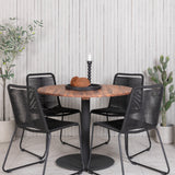 Dětská postýlka Jídelní stůl - Černá ocel / Akácie (teaklook) - ø100 cm + stohovací židle Lindos - Černá Alu / Černé lano_4