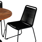 Dětská postýlka Jídelní stůl - Černá ocel / Akácie (teaklook) - ø100 cm + stohovací židle Lindos - Černá Alu / Černé lano_4