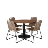 Dětská postýlka Jídelní stůl - Černá ocel / Akácie (teaklook) - ø100 cm+Lindos Stohovací židle - Černá Alu / Latte Latte_4
