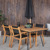 Jídelní stůl Chan - Černá ocel / Akácie (týkový vzhled) - 200 cm + Stohovací židle Venice - Teak / Černá textilní_4