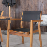 Jídelní stůl Chan - Černá ocel / Akácie (týkový vzhled) - 200 cm + Stohovací židle Venice - Teak / Černá textilní_4
