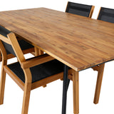 Jídelní stůl Chan - Černá ocel / Akácie (týkový vzhled) - 200 cm + Stohovací židle Venice - Teak / Černá textilní_4
