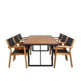 Jídelní stůl Khung - černá ocel / akácie (teklook) - 200*100 cm + stohovací židle Venice - teak / černá textilne_6