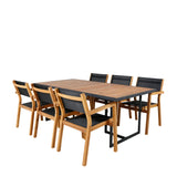 Jídelní stůl Khung - černá ocel / akácie (teklook) - 200*100 cm + stohovací židle Venice - teak / černá textilne_6