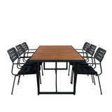 Khung Jídelní stůl - Černá ocel / Akácie (teklook) - 200*100cm+Nicke Jídelní židle š. loketní opěrka - Black Steel_6