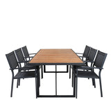 Jídelní stůl Khung – černá ocel / akácie (teklook) – 200*100 cm + stohovací židle Copacabana – černá/černá_6