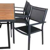 Jídelní stůl Khung – černá ocel / akácie (teklook) – 200*100 cm + stohovací židle Copacabana – černá/černá_6