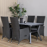 Jídelní stůl Virya - BLACK Alu / šedé sklo - malý stůl + židle Padova (křeslo) - Black/Grey_4