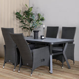 Jídelní stůl Virya - BLACK Alu / šedé sklo - malý stůl + židle Padova (křeslo) - Black/Grey_4