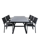 Jídelní stůl Virya - černý Alu / šedé sklo - velký stůl + stohovací židle Copacabana - Black/Black_6