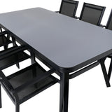 Jídelní stůl Virya - černý Alu / šedé sklo - velký stůl + stohovací židle Copacabana - Black/Black_6