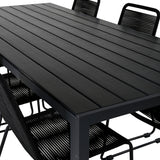 Break Table 205*90 - Black/Black+Lindos Stohovací židle - Black Alu / Black Rope_6