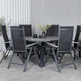 Parma - Stůl ø 140 - Black Alu / Grey Aintwood+Albany Light 5-pos - černá / Černá textilie a šedý teak_6