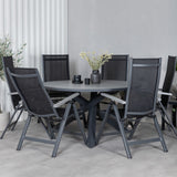 Parma - Stůl ø 140 - Black Alu / Grey Aintwood+Albany Light 5-pos - černá / Černá textilie a šedý teak_6