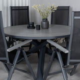 Parma - Stůl ø 140 - Black Alu / Grey Aintwood+Albany Light 5-pos - černá / Černá textilie a šedý teak_6