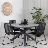 Parma - Stůl ø 140 - Black Alu / Grey Aintwood+Lindos Stohovací židle - Black Alu / Black Rope_4