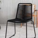 Parma - Stůl ø 140 - Black Alu / Grey Aintwood+Lindos Stohovací židle - Black Alu / Black Rope_4