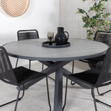 Parma - Stůl ø 140 - Black Alu / Grey Aintwood+Lindos Stohovací židle - Black Alu / Black Rope_4