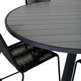 Parma - Stůl ø 140 - Black Alu / Grey Aintwood+Lindos Stohovací židle - Black Alu / Black Rope_4